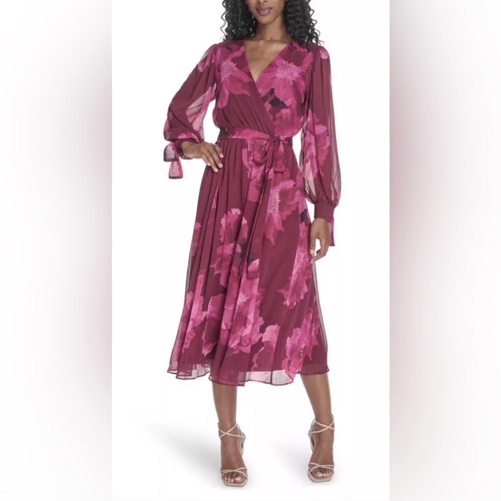 Calvin Klein Fuchsia Floral Long Sleeve Dress